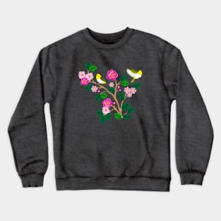 Japanese sakura flower branches with yellow birds Crewneck Sweatshirt